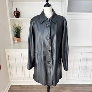 Vintage Valerie Stevens Black 100% Leather Patchwork Midi Jacket Size MP